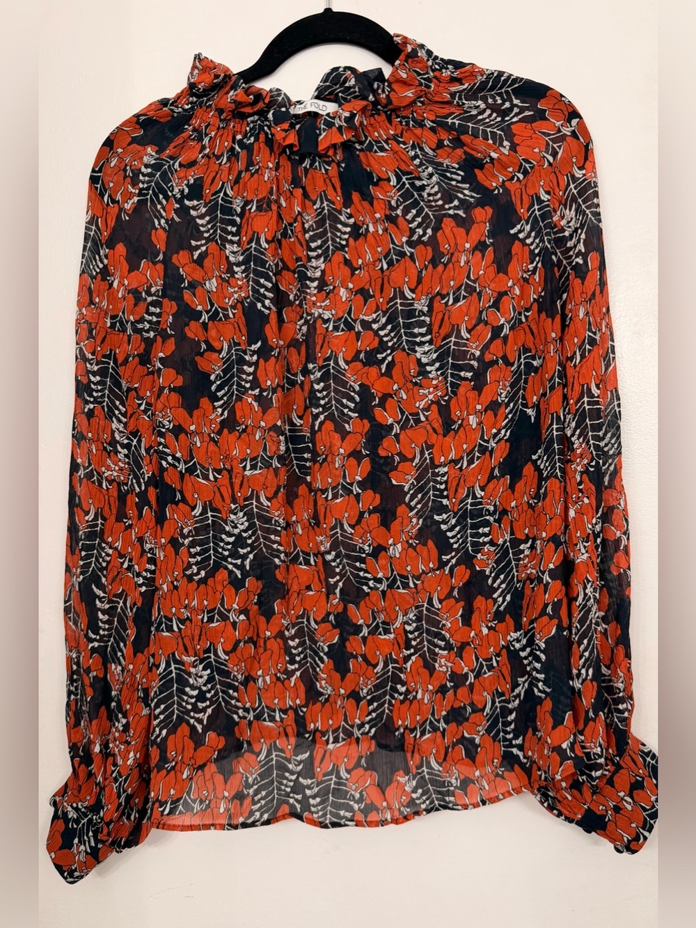 The Fold Sheer Long Sleeve Blouse Red & Black Floral Size 8